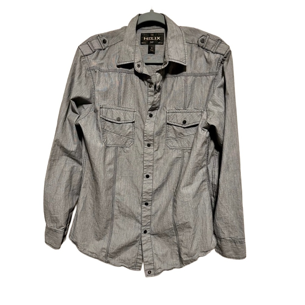 HELIX Modern Fit Snap Up Grey Long Sleeve Casual Shirt Men's Size Medium